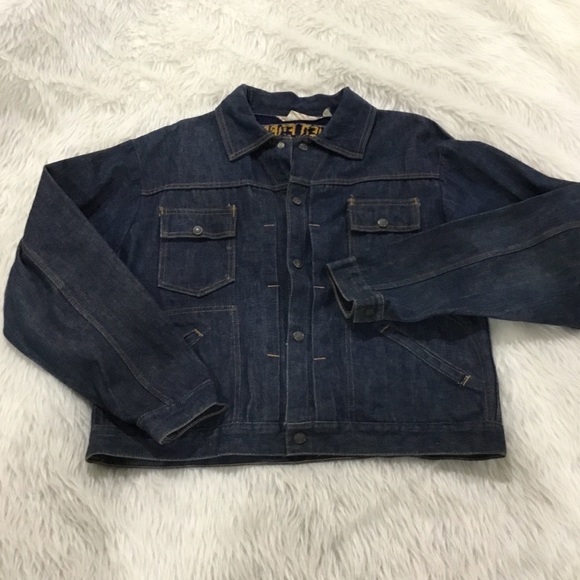 Vintage screen door threads men’s blue embroidered cross stitch denim ja… - Picture 4 of 7